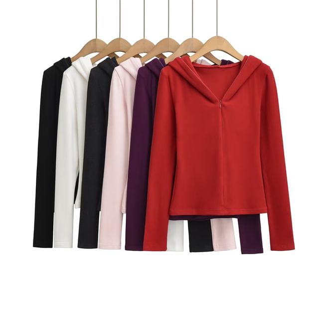 Ulark-Plain Half-Zip Slim Fit Hoodie