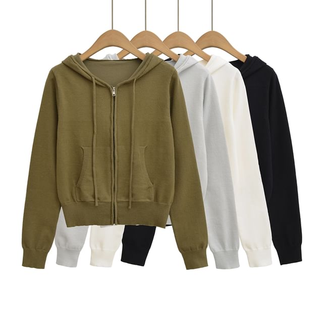 Ulark-Plain Hooded Zip Cardigan