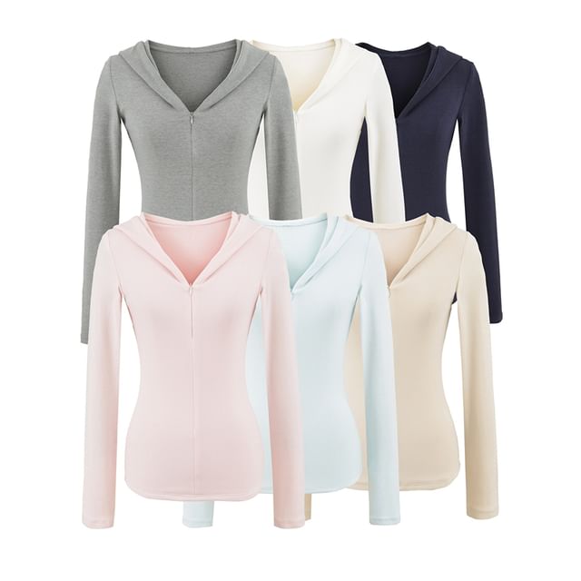 Ulark-Plain Hooded Zip Jacket
