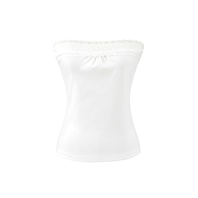 Ulark-Plain Lace Panel Crop Tube Top