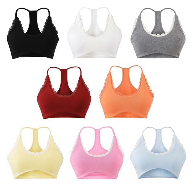 Ulark-Plain Lace Trim Bra Top