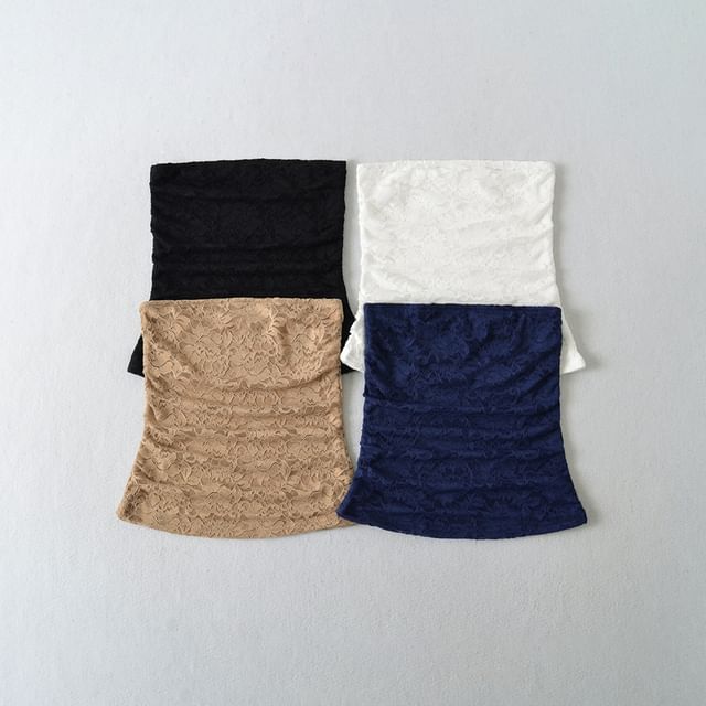 Ulark-Plain Ruched Lace Tube Top