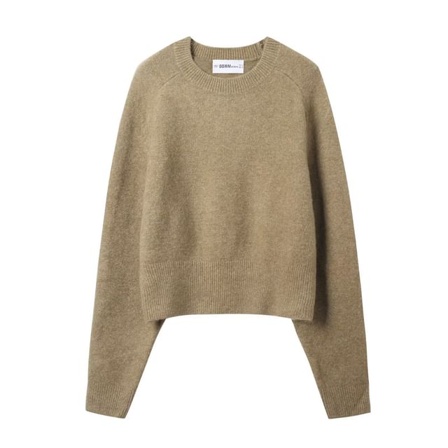 Ulark-Round Neck Plain Crop Sweater