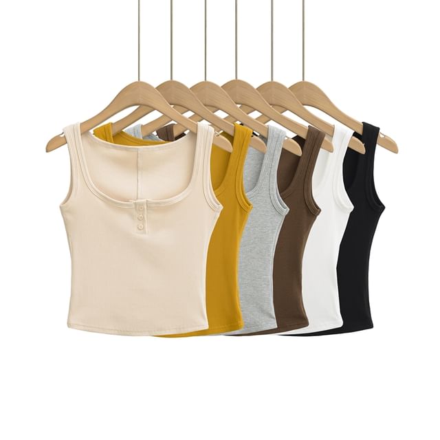 Ulark-Scoop Neck Plain Tank Top