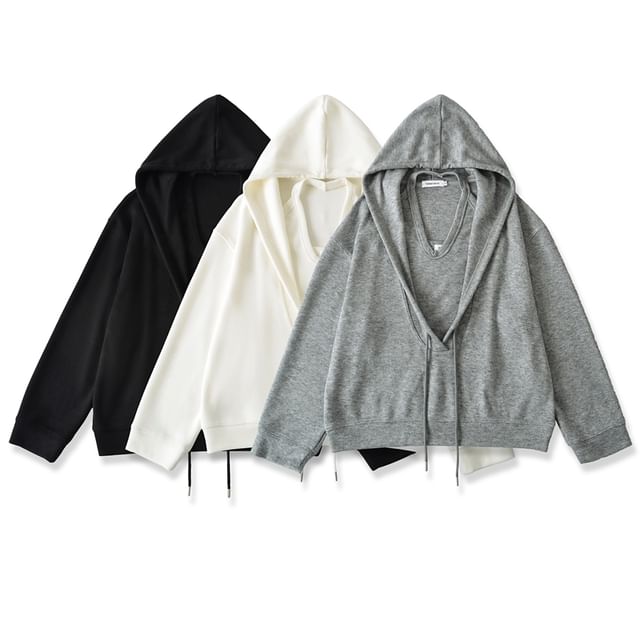 Ulark-Set Halter Neck Plain Cami Top V-Neck Plain Hoodie