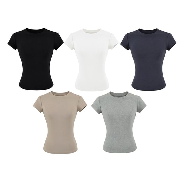 Ulark-Short-Sleeve Crew Neck Plain T-Shirt