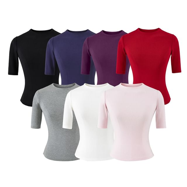 Ulark-Short-Sleeve Mock Neck Plain T-Shirt
