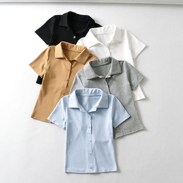 Ulark-Short-Sleeve Plain Crop Shirt