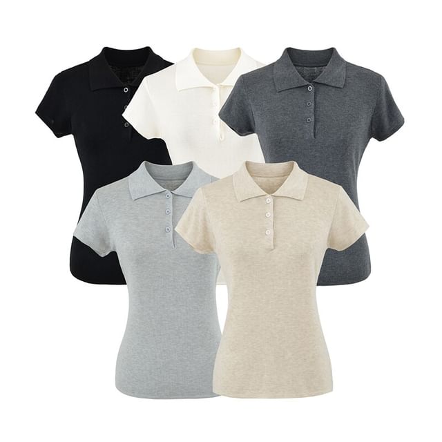Ulark-Short-Sleeve Plain Knit Polo Top