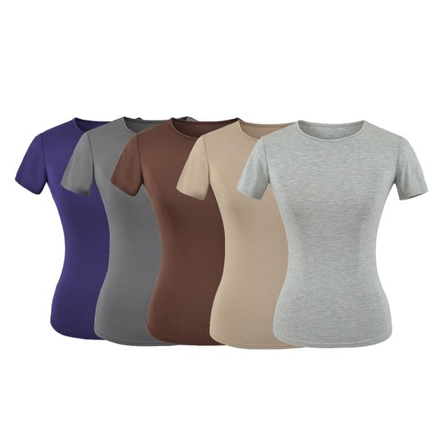 Ulark-Short Sleeve Round Neck Plain T-Shirt