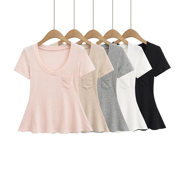 Ulark-Short Sleeve V-Neck Plain Tee