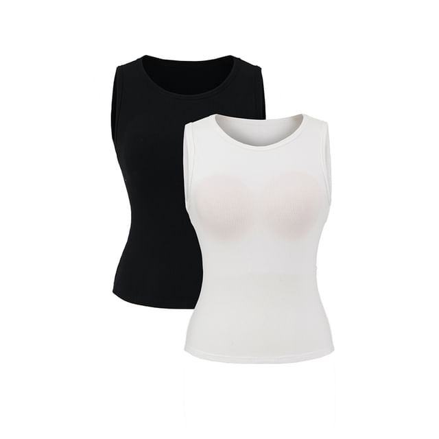 Ulark-Sleeveless Crew Neck Plain Padded Top