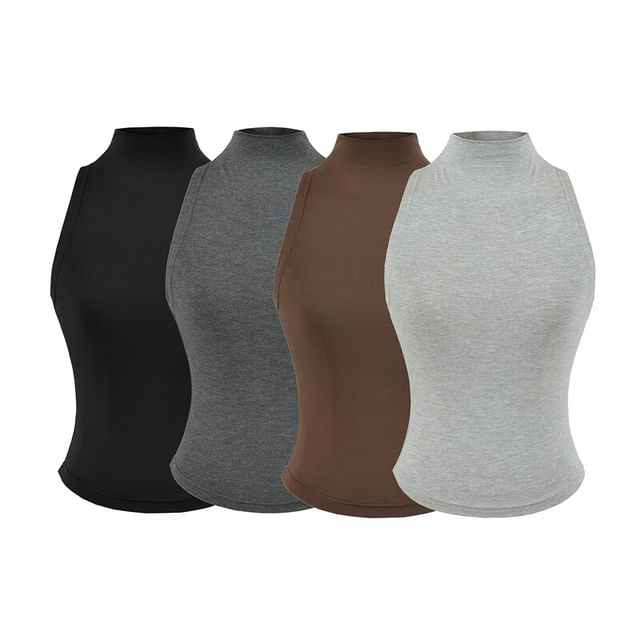 Ulark-Sleeveless High Neck Plain Top