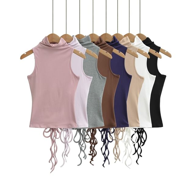 Ulark-Sleeveless Mock Neck Plain Tank Top