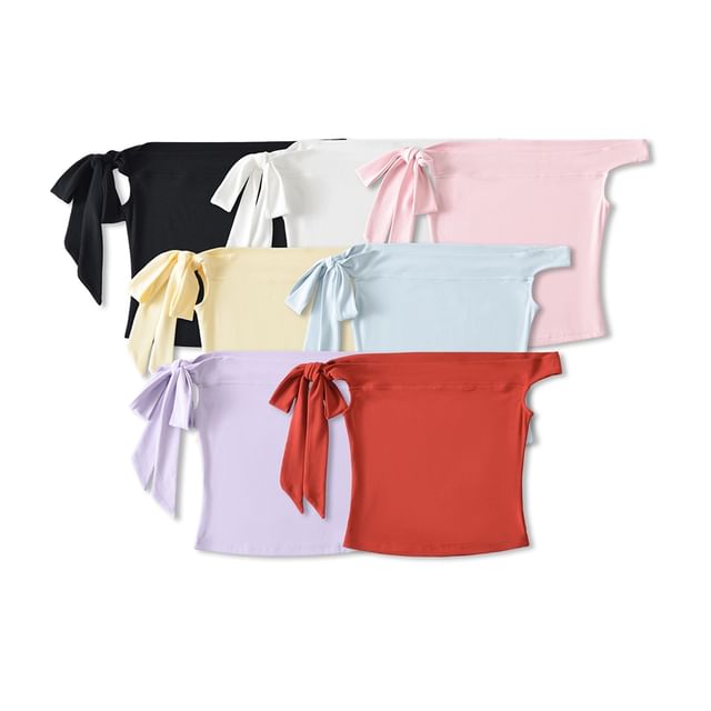 Ulark-Sleeveless Off Shoulder Plain Tie-Up Top