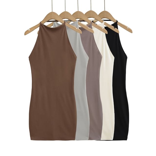 Ulark-Sleeveless Plain Bodycon Dress