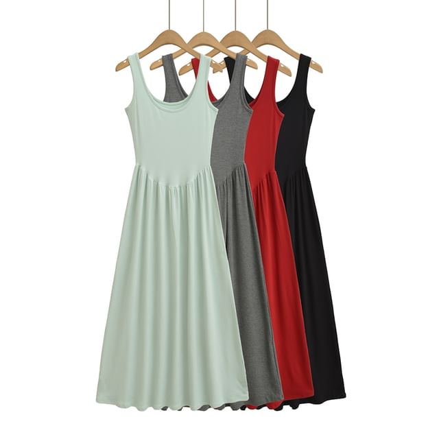 Ulark-Sleeveless Plain Maxi A-Line Dress