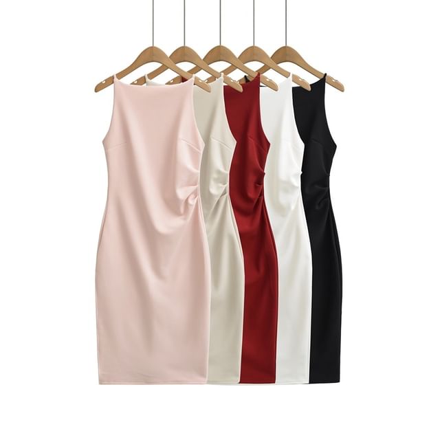 Ulark-Sleeveless Plain Midi Sheath Dress