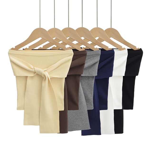Ulark-Sleeveless Plain Tie Front Tube Top