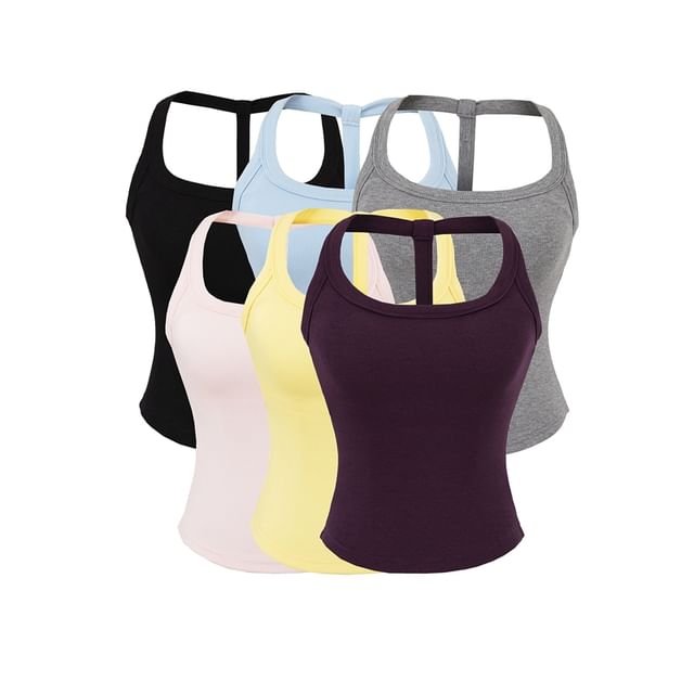 Ulark-Sleeveless Scoop Neck Plain Camisole Top