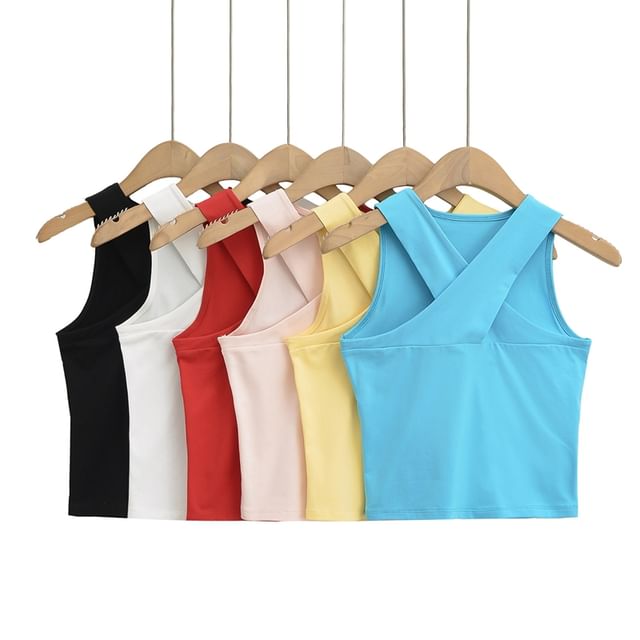 Ulark-Sleeveless Scoop Neck Plain Tank Top