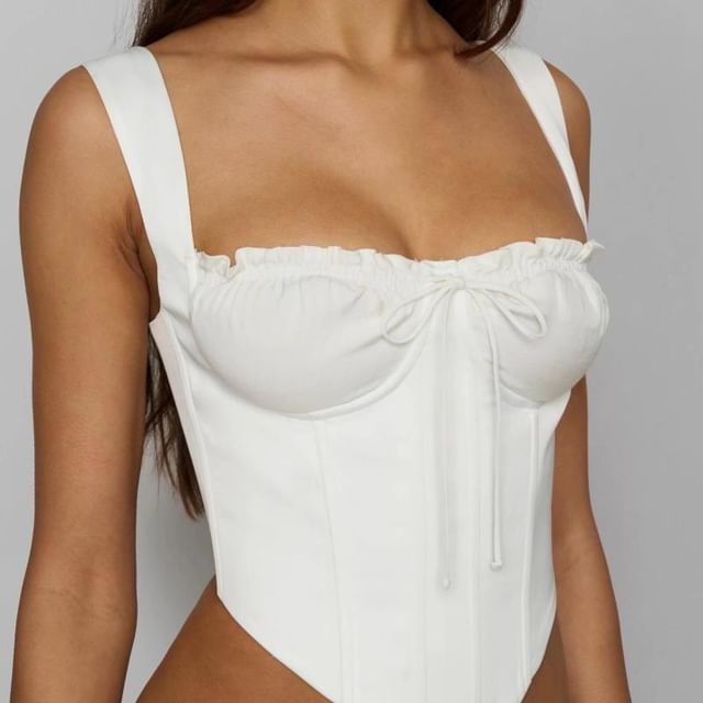 Ulark-Sleeveless Square Neck Plain Crop Corset Top