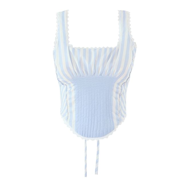 Ulark-Sleeveless Square Neck Striped Panel Crop Top