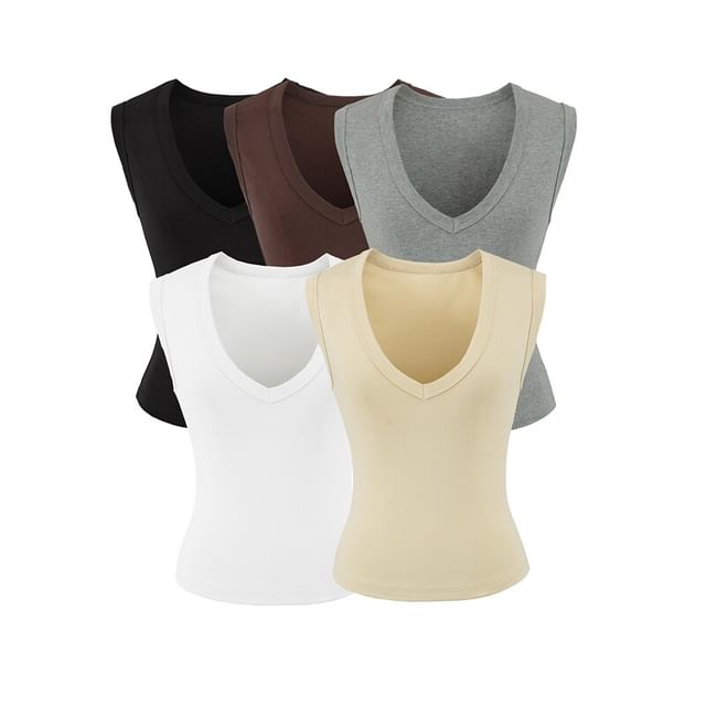 Ulark-Sleeveless V-Neck Plain Knit Top