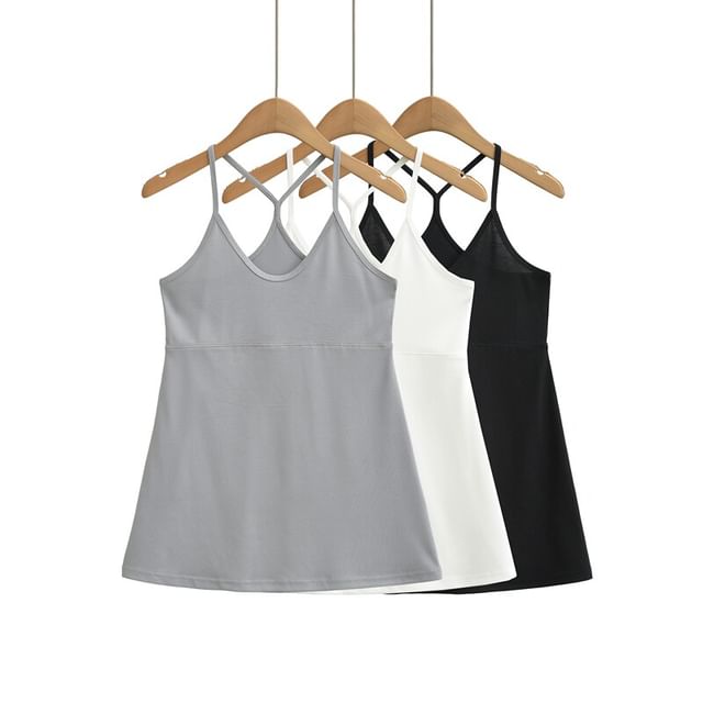 Ulark-Spaghetti Strap Round Neck Plain Camisole Top