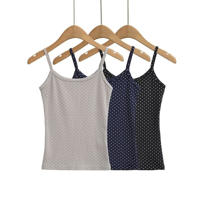 Ulark-Spaghetti Strap Scoop Neck Dotted Camisole Top