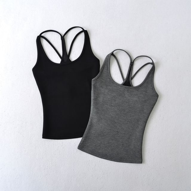 Ulark-Spaghetti Strap Scoop Neck Plain Cami Top