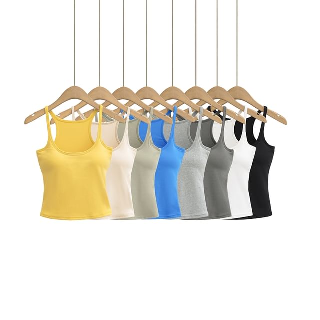 Ulark-Spaghetti Strap Scoop Neck Plain Cami Top