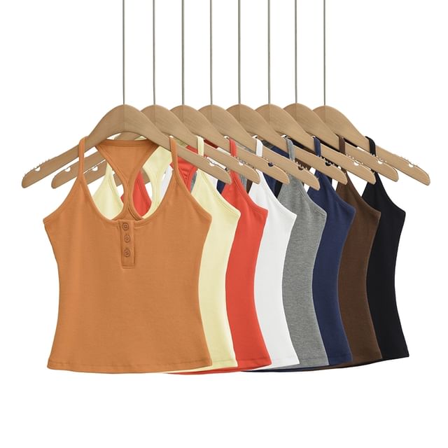 Ulark-Spaghetti Strap Scoop Neck Plain Cami Top