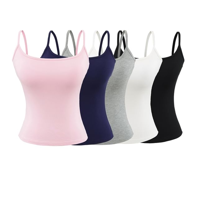 Ulark-Spaghetti Strap Scoop Neck Plain Cami Top