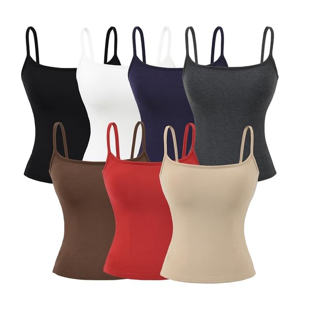 Ulark-Spaghetti Strap Scoop Neck Plain Camisole Top