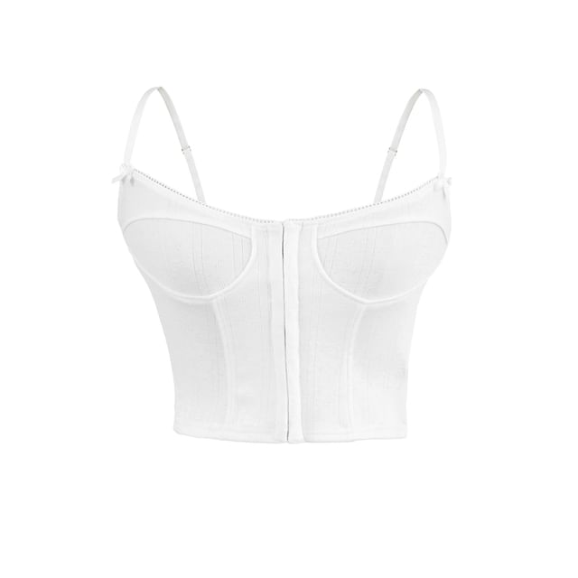 Ulark-Spaghetti Strap Scoop Neck Plain Crop Bustier Top