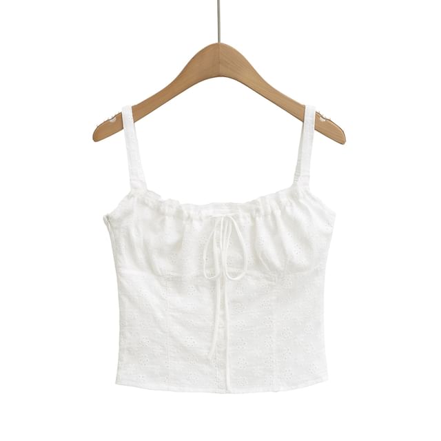 Ulark-Spaghetti Strap Scoop Neck Plain Crop Cami Top
