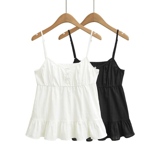Ulark-Spaghetti Strap Scoop Neck Plain Flowy Camisole Top