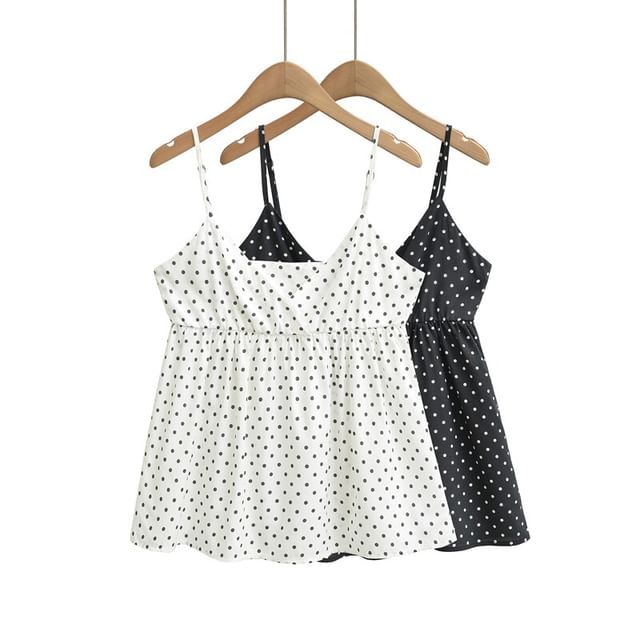Ulark-Spaghetti Strap V-Neck Dotted Flowy Camisole Top