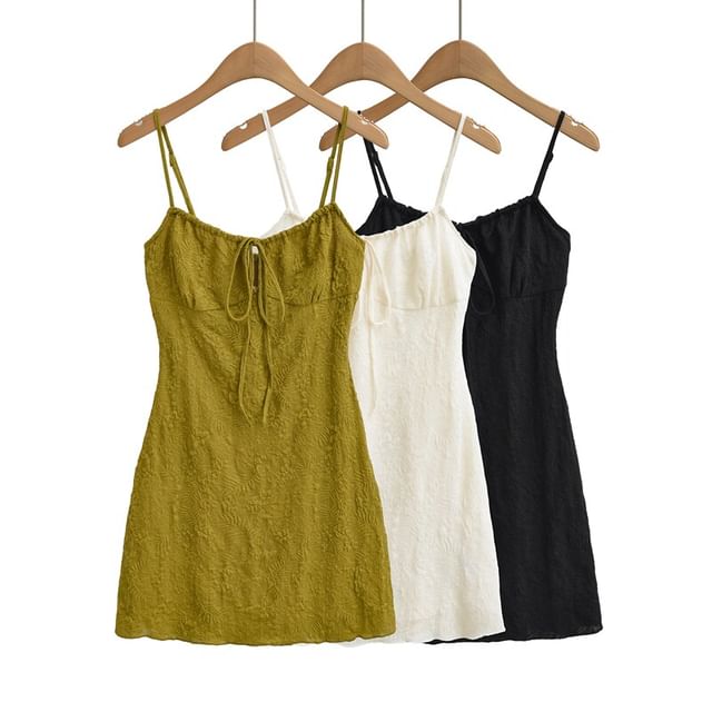 Ulark-Spaghetti Strap V-Neck Plain Mini A-Line Dress