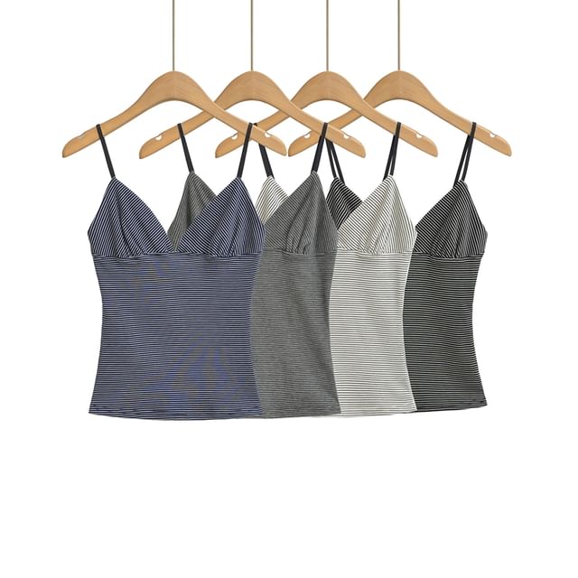 Ulark-Spaghetti Strap V-Neck Striped Cami Top