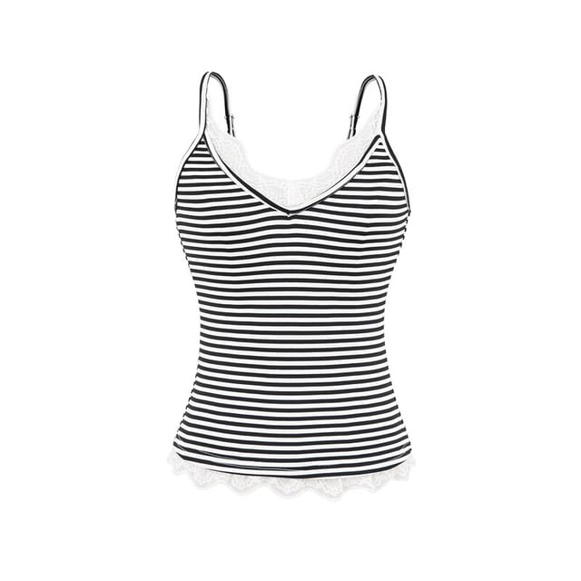 Ulark-Spaghetti Strap V-Neck Striped Camisole Top