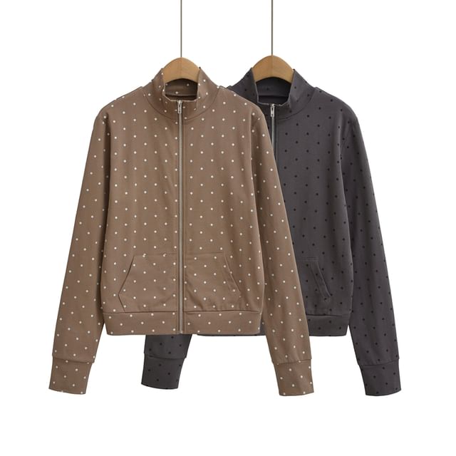 Ulark-Stand Collar Dotted Zip Jacket