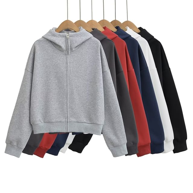 Ulark-Stand Collar Plain Zip Hoodie