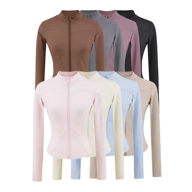 Ulark-Stand Collar Plain Zip Jacket