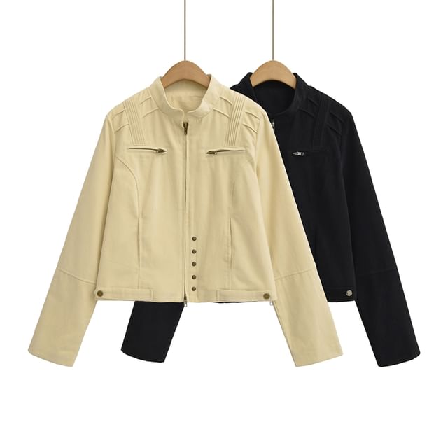 Ulark-Stand Collar Plain Zip Jacket