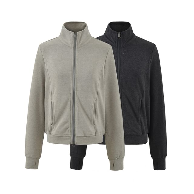 Ulark-Stand Collar Plain Zip Jacket