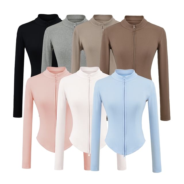 Ulark-Stand Collar Zip-Up Plain Slim Fit Jacket