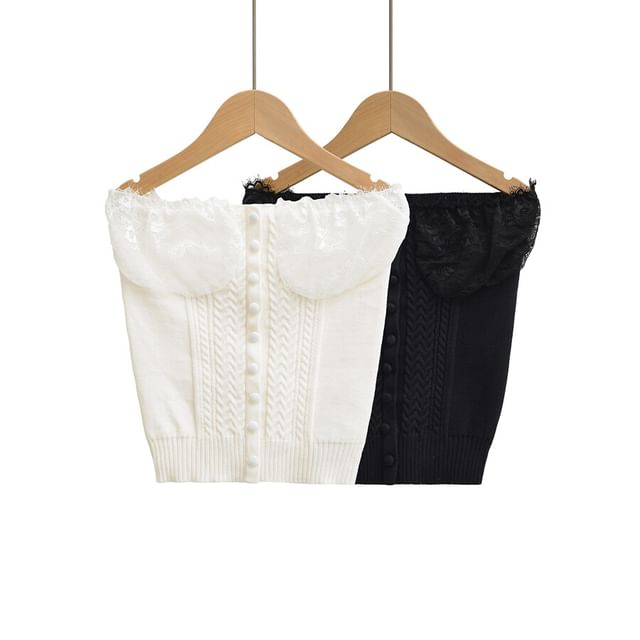 Ulark-Strapless Plain Cable Knit Tube Top