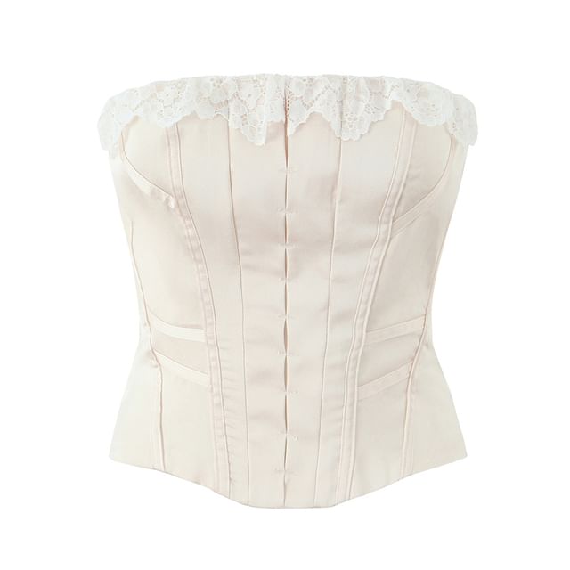 Ulark-Strapless Plain Lace Trim Bustier Top
